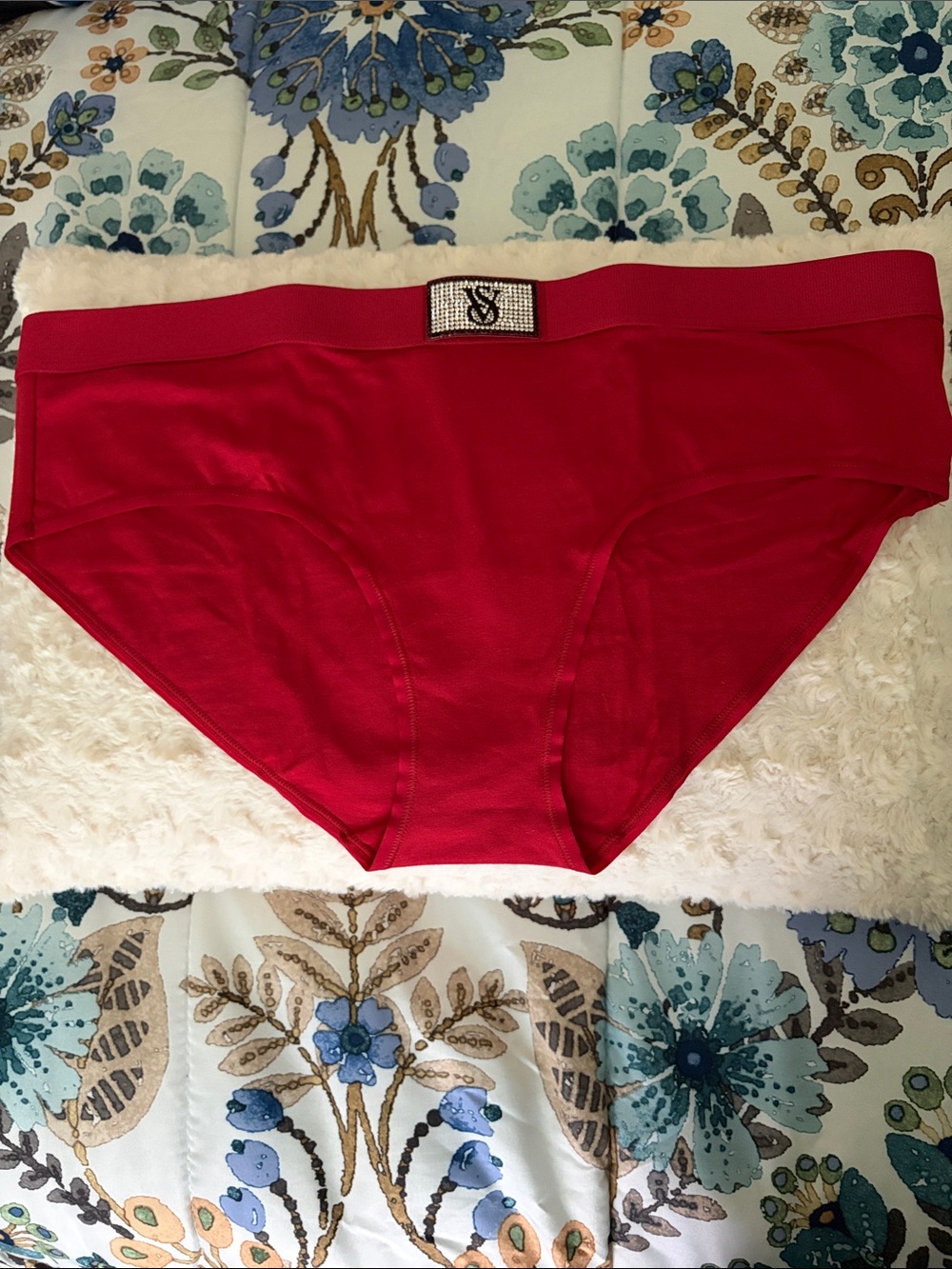 Victoria’s Secret Red Hipster Briefs with Embellished Logo Patch Rhinestones XL